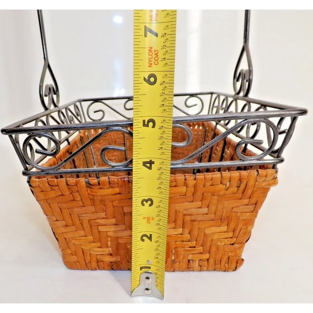 Scrollwork Metal & Woven Wicker Handle Basket - 7x11 x 5